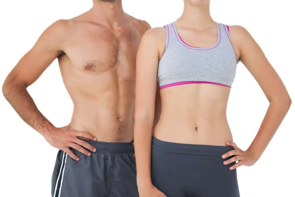 Fit torsos of man and woman who have had body contouring surgery.
